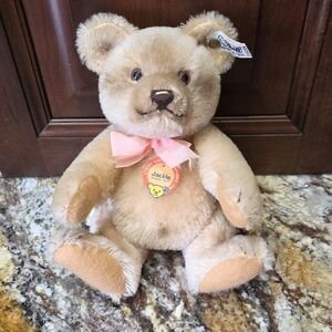 Jackie Plush Tan Teddy Bear with Pink Bow